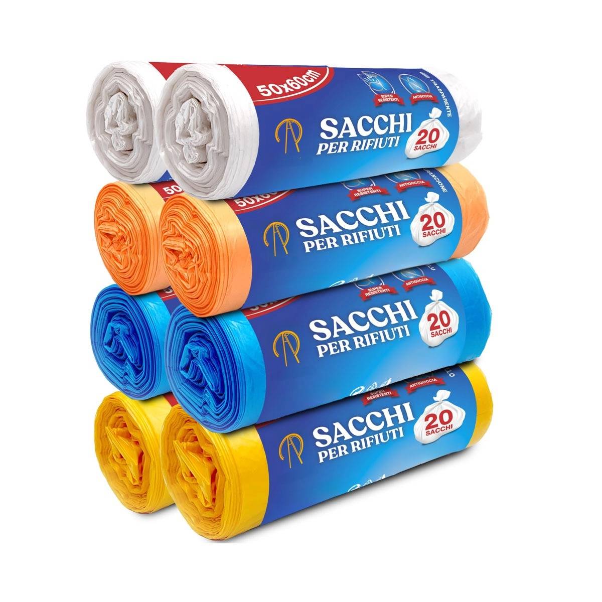 Rocard® | Sacchetti Spazzatura 35 Litri con Maniglie, 160 Pz, Sacchi Spazzatura per Raccolta Differenziata Esterno e Interno, Sacchi Spazzatura 50×60 cm Antiforo – Buste Spazzatura | 8 Rotoli da 20.