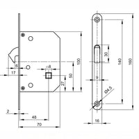 50 mm Hakenschloss-Set für Schiebetüren – VI.TEL. E0262N 51 in Satin-Chrom, elegant und robust 