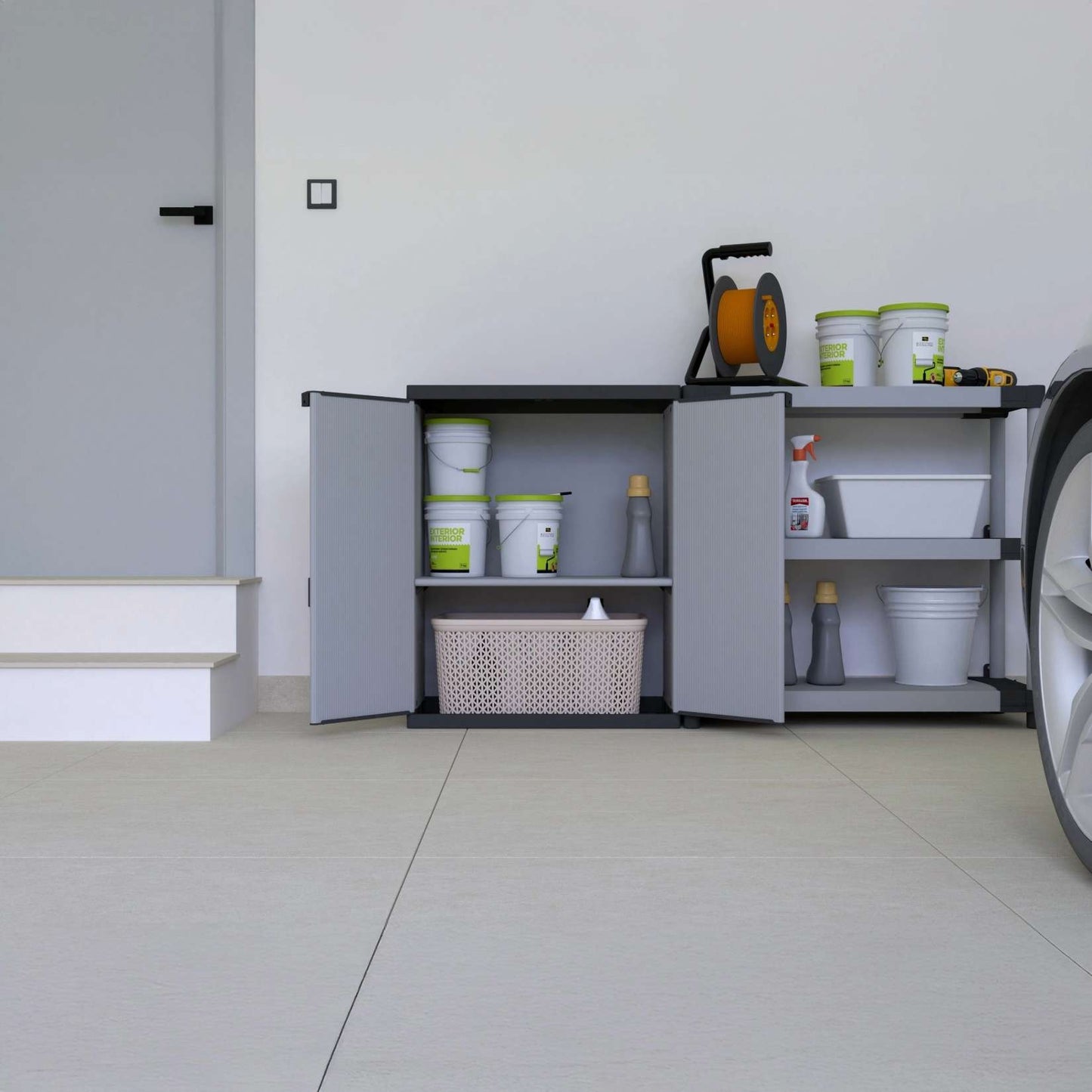 Mongardi – Niedriger Kleiderschrank aus Harz mit Regalen und 2 Türen (innen/außen) – 68 x 40 x 85 