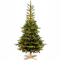 Albero di Natale 210 cm Modello Samu con Luci LED Calde e Base in Legno – 731 Rami Realistici in PE+PVC, Ø111 cm, Montaggio Ombrello e Giochi di Luce