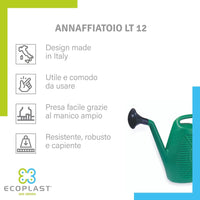 Annaffiatoio Ecoplast 12 Litri – In Plastica Verde Resistente per Giardino – Capiente e Facile da Usare