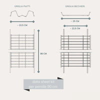 86 cm Abtropfgestell mit Abtropfschale und Glasablage – Geschützter Chromstahl, für 90 cm Wandschränke – Made in Italy
