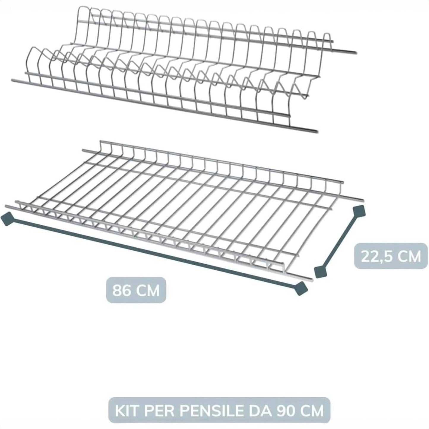 86 cm Einbau-Abtropfgestell aus Chromstahl für 90 cm Wandschränke – rundes Draht-Geschirrgestell, Made in Italy 
