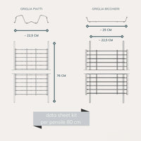 Abtropfgestell aus verchromtem Stahl, 76 cm, mit Abtropfschale – für 80 cm hohe Hängeschränke – robust und Made in Italy