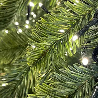 Albero di Natale 210 cm Modello Samu con Luci LED Calde e Base in Legno – 731 Rami Realistici in PE+PVC, Ø111 cm, Montaggio Ombrello e Giochi di Luce