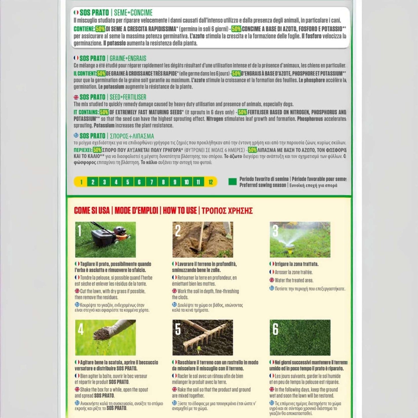 Blumen Prato SOS Mix 2 in 1 | Saat- und Regenerationsdünger für grünen und saftigen Rasen