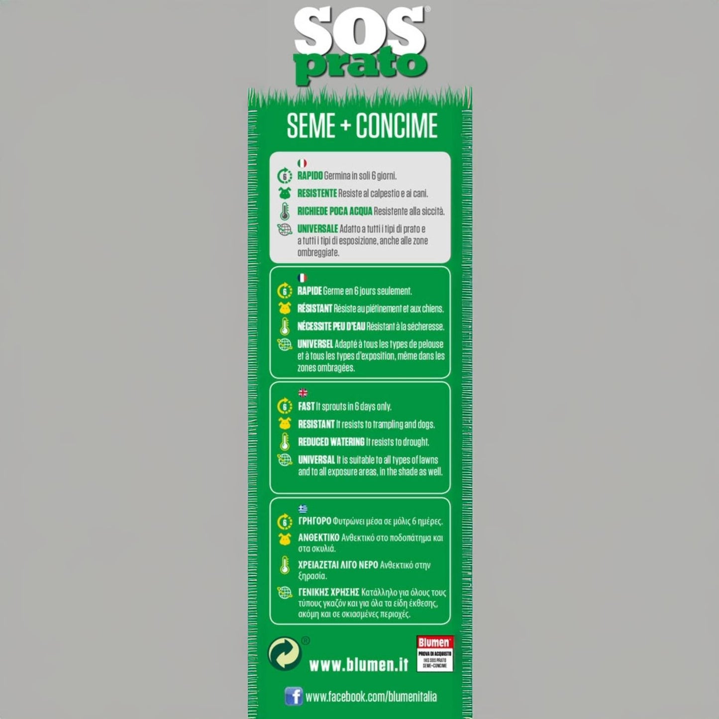 Blumen Prato SOS Mix 2 in 1 | Saat- und Regenerationsdünger für grünen und saftigen Rasen