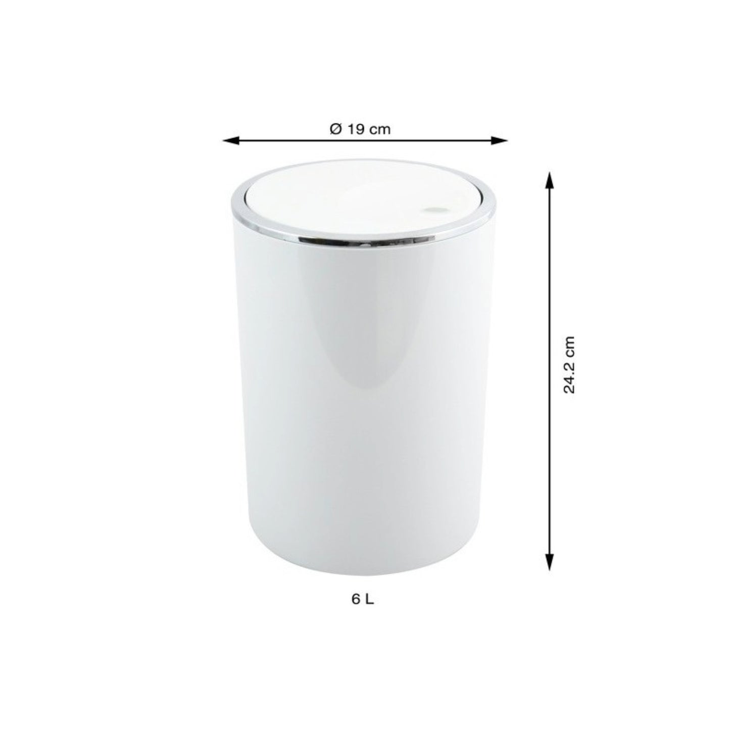 MSV – Kamaka 6L Badezimmer-Mülleimer – runder Abfalleimer mit abnehmbarem Schwingdeckel aus weißem PP, modernes Design 