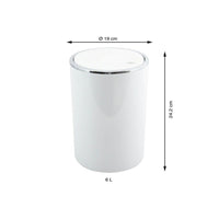 MSV – Kamaka 6L Badezimmer-Mülleimer – runder Abfalleimer mit abnehmbarem Schwingdeckel aus weißem PP, modernes Design 