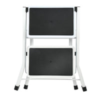 MSV – Schwarzer klappbarer 2-stufiger Tritthocker – Platzsparende Stahlleiter mit Anti-Rutsch-Beschichtung und Gummifüßen, Tragkraft 150 kg 