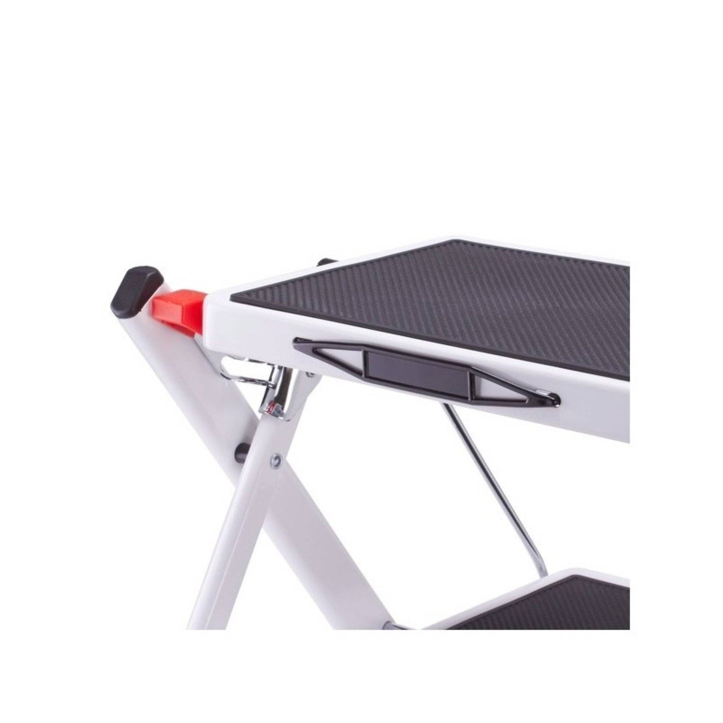 MSV – Schwarzer klappbarer 2-stufiger Tritthocker – Platzsparende Stahlleiter mit Anti-Rutsch-Beschichtung und Gummifüßen, Tragkraft 150 kg 