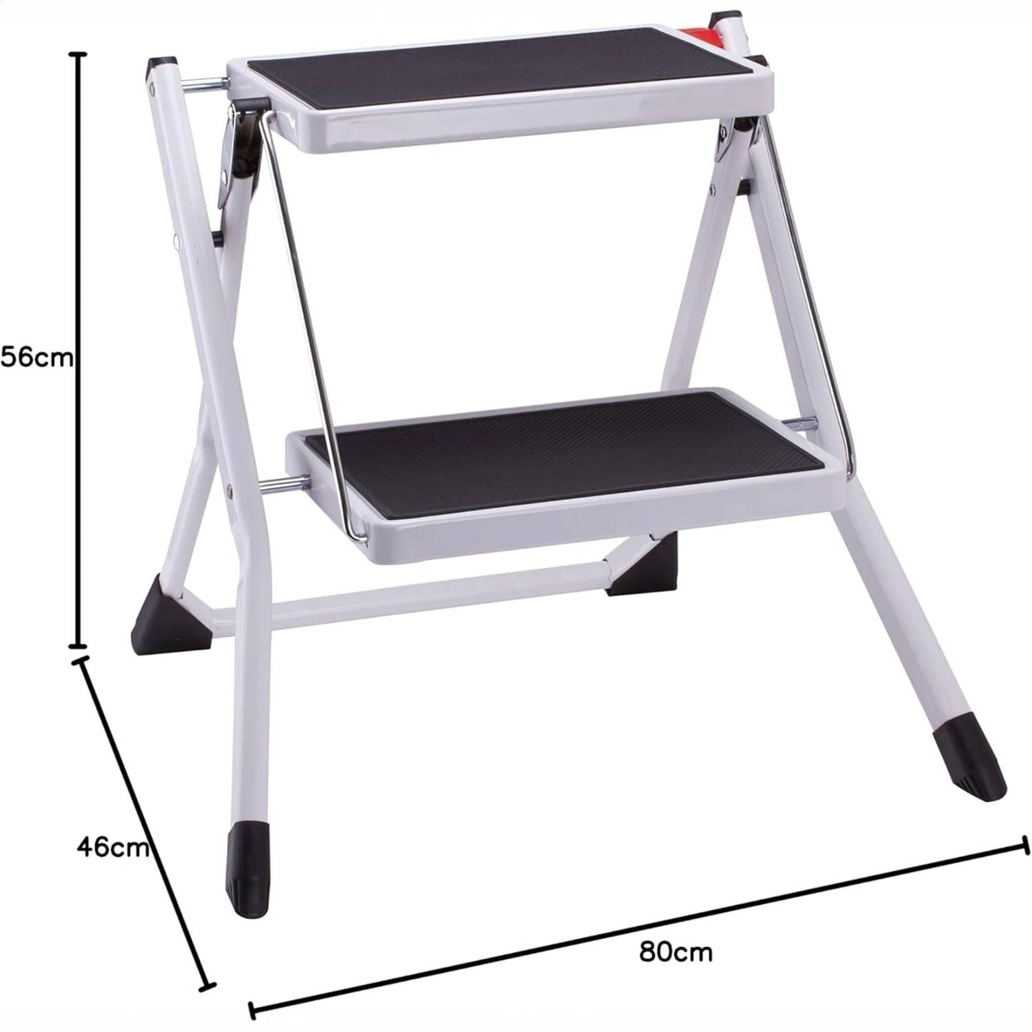 MSV – Schwarzer klappbarer 2-stufiger Tritthocker – Platzsparende Stahlleiter mit Anti-Rutsch-Beschichtung und Gummifüßen, Tragkraft 150 kg 