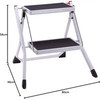 MSV – Schwarzer klappbarer 2-stufiger Tritthocker – Platzsparende Stahlleiter mit Anti-Rutsch-Beschichtung und Gummifüßen, Tragkraft 150 kg 