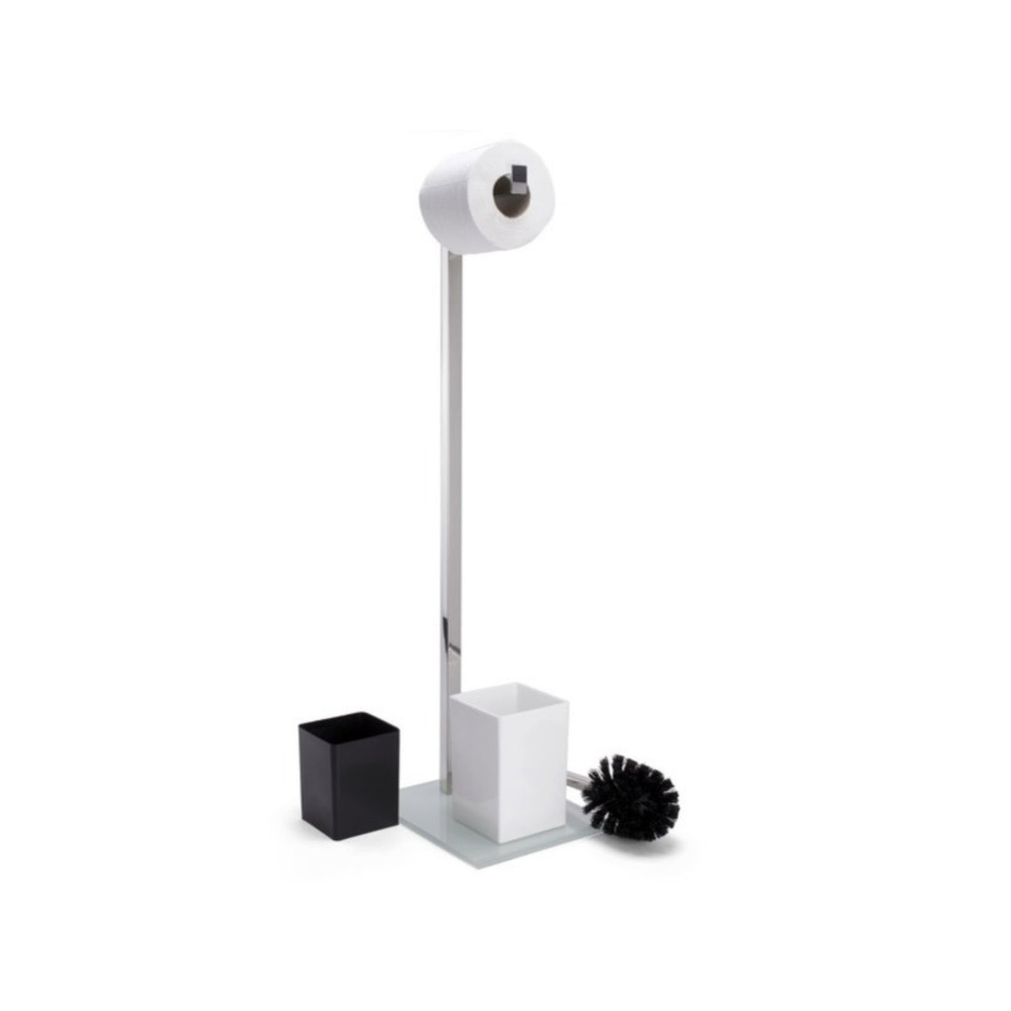 MSV – 2-in-1-Kombi-WC in Edelstahl und Weißglas – Toilettenpapierhalter mit Bürste und herausnehmbarem Innenbehälter 