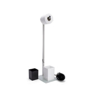 MSV – 2-in-1-Kombi-WC in Edelstahl und Weißglas – Toilettenpapierhalter mit Bürste und herausnehmbarem Innenbehälter 