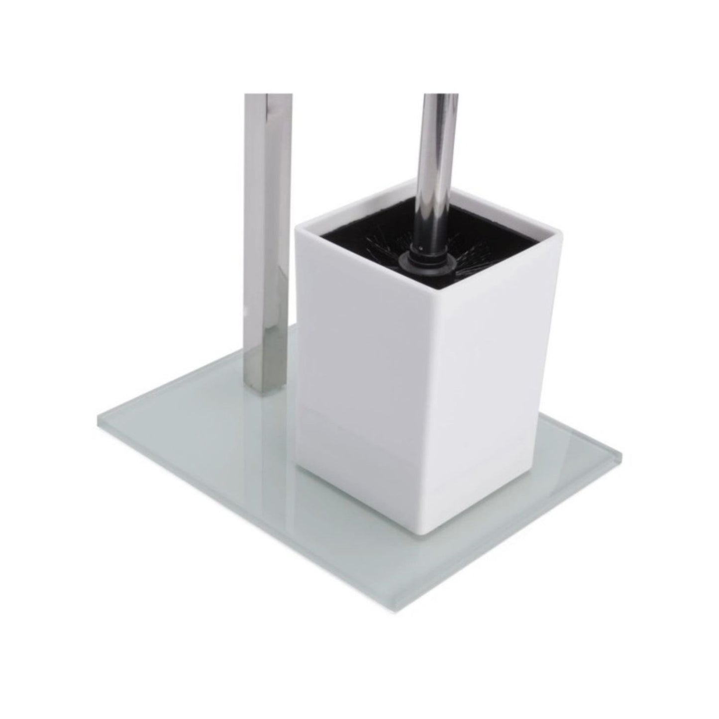 MSV – 2-in-1-Kombi-WC in Edelstahl und Weißglas – Toilettenpapierhalter mit Bürste und herausnehmbarem Innenbehälter 