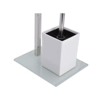 MSV – 2-in-1-Kombi-WC in Edelstahl und Weißglas – Toilettenpapierhalter mit Bürste und herausnehmbarem Innenbehälter 