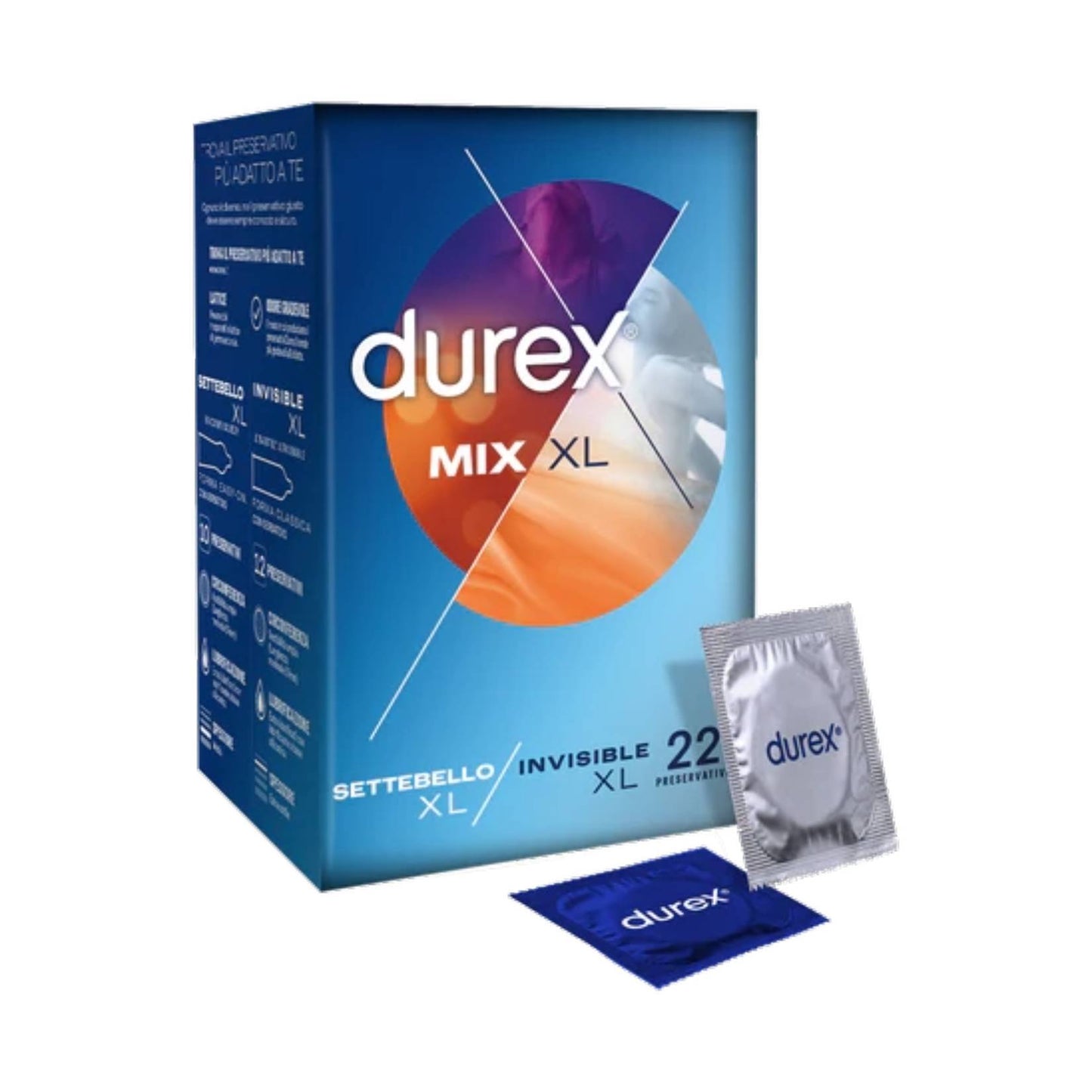 Durex Combo Mix XL – Packung mit 22 extragroßen Kondomen, sortiert in den Sorten glatt und stimulierend, leicht anzuziehen mit Reservoir, mehr Komfort für alle, die die Größe XL bevorzugen.