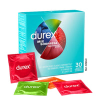 Durex Überraschungsmix – Verschiedene dünne Kondome mit Relief und Rippen, leicht überzuziehen, mit Gleitmittel und Reservoir, extra viel Vergnügen, 30 Stück
