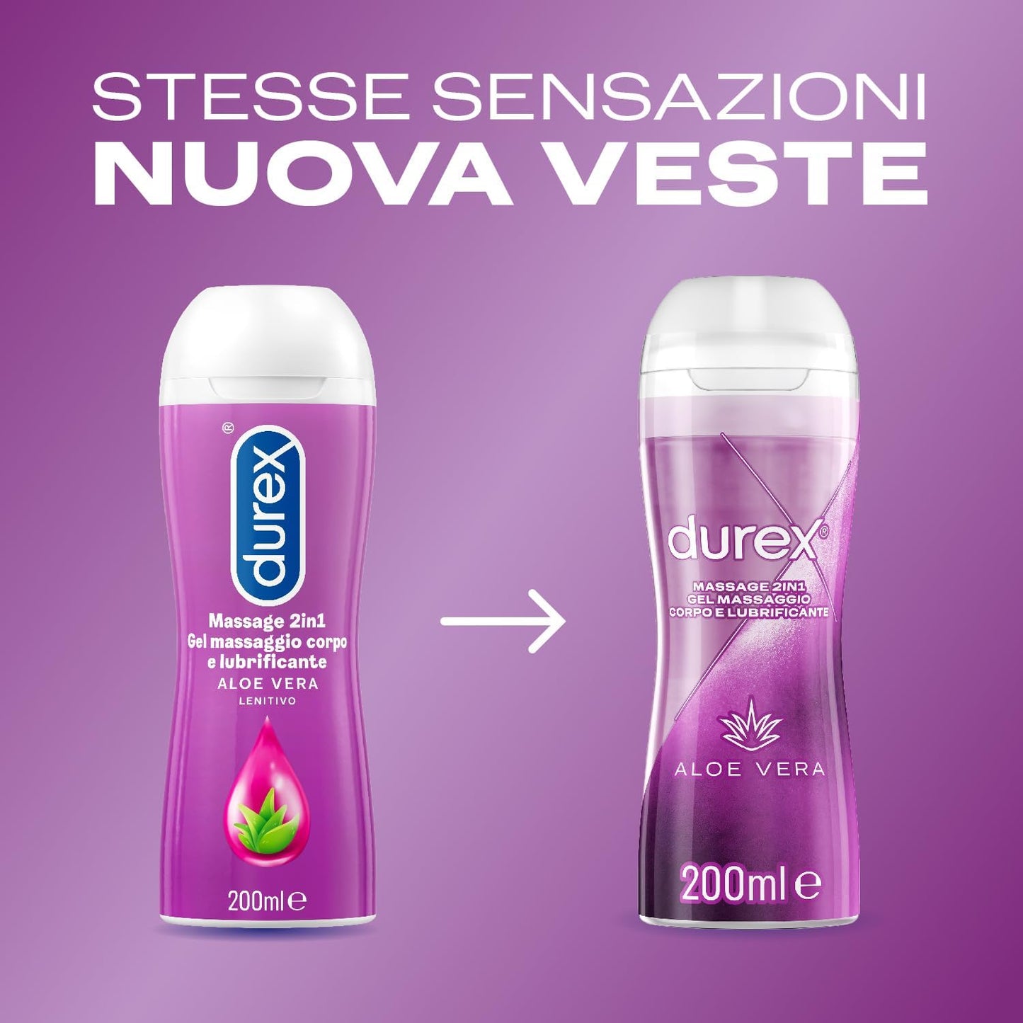 Durex Massage 2 in 1 Aloe Vera – Intim-Gleitgel auf Wasserbasis, für Geschlechtsverkehr und Massage, praktische Größe 200 ml