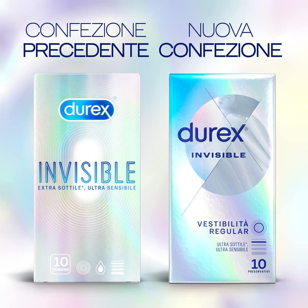 Durex Invisible – Ultradünne Kondome für maximale Sensibilität, Easy-On mit Reservoir, transparent und befeuchtet, Regular 54 mm, Packung mit 30 Kondomen.