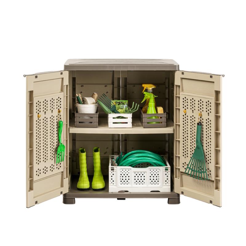 Bama Armadietto Riponi – in Resina Effetto Legno, Colore Beige, per Interno/Esterno, 76x46x89 cm, Ripiano Regolabile, Predisposizione Lucchetto, Portata Mensola 20 kg