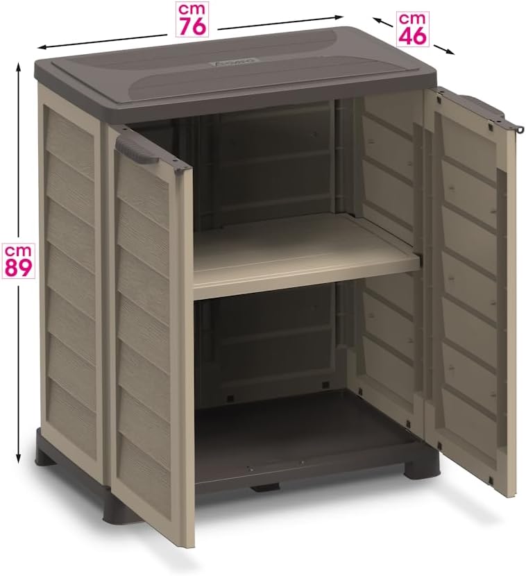 Bama Armadietto Riponi – in Resina Effetto Legno, Colore Beige, per Interno/Esterno, 76x46x89 cm, Ripiano Regolabile, Predisposizione Lucchetto, Portata Mensola 20 kg