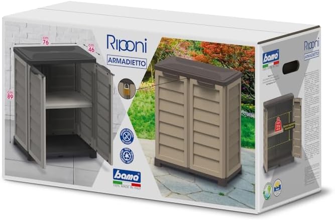 Bama Armadietto Riponi – in Resina Effetto Legno, Colore Beige, per Interno/Esterno, 76x46x89 cm, Ripiano Regolabile, Predisposizione Lucchetto, Portata Mensola 20 kg