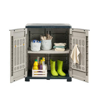 Bama Armadietto Riponi in Resina Effetto Legno, Colore Sabbia – per Interno/Esterno, 76x46x89 cm –Ripiano Regolabile, Predisposizione Lucchetto – Portata Mensola 20 kg