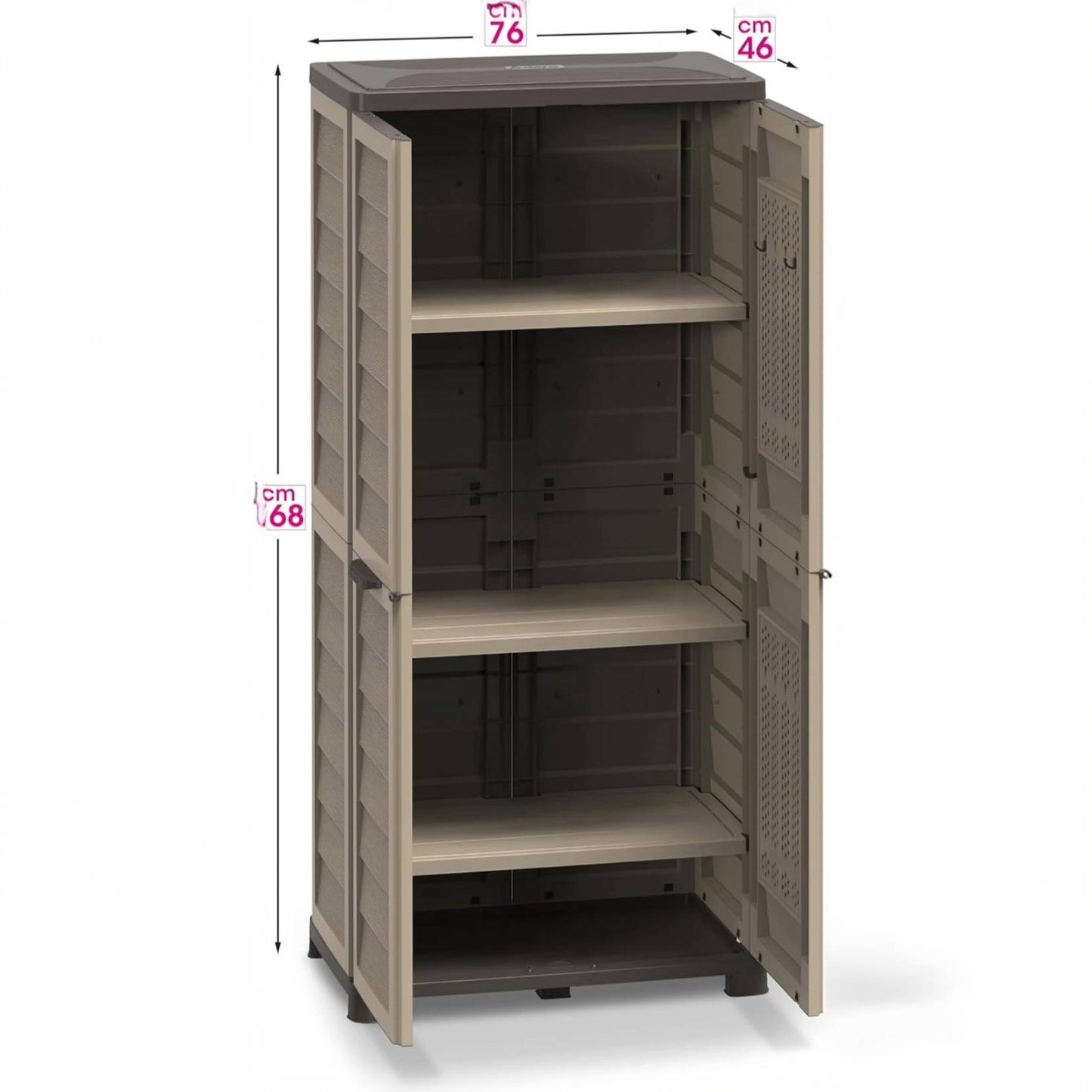 Bama Armadio Alto Riponi in Resina Effetto Legno, Colore Beige – 76x46x168 cm – 3 Ripiani Regolabili, Interno/Esterno, Predisposizione Lucchetto, Portata Mensola 20 kg.