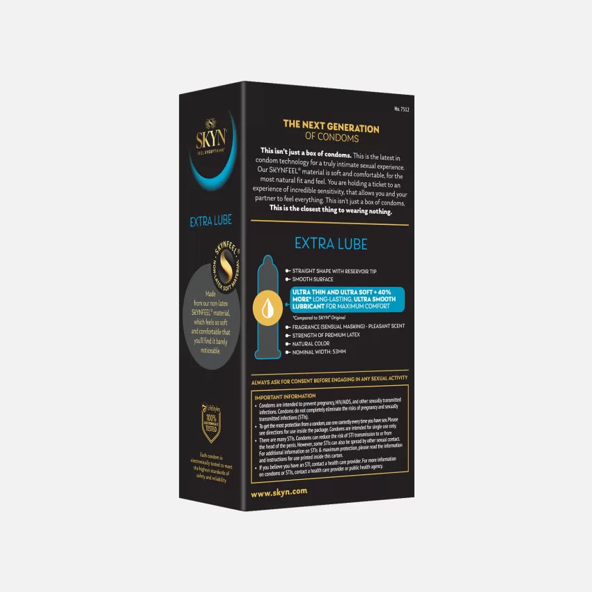 SKYN® Extra – Latexfreie Kondome aus Polyisopren (SKYNFEEL®), extra befeuchtet (+40 % Silikon), 53 mm Regular, glatt mit Reservoir, Komfort &amp; Sensibilität, 36 Kondome.