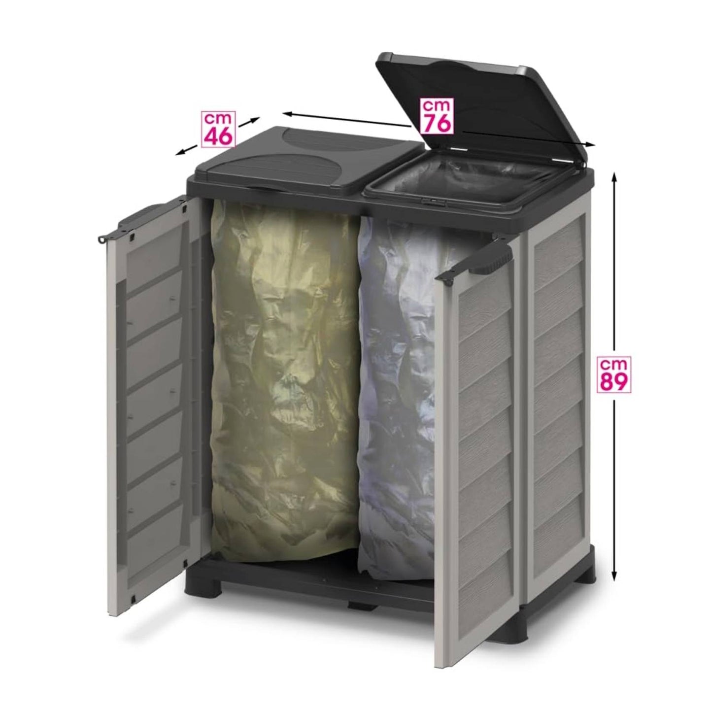 Bama – Pattumiera Riponi: 2 sacchi da 100L – Grigia – Resina riciclabile, facile da pulire.
