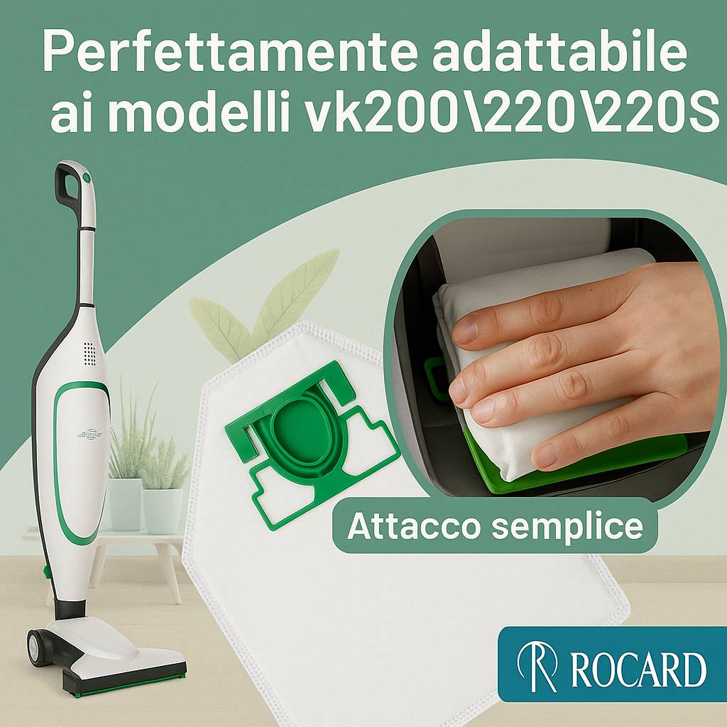Sacchetti Compatibili per Folletto VK200 e VK220S – Confezione da 6, Microfibra Resistente, Antibatterici, Alta Filtrazione, Ricambi per Aspirapolvere Vorwerk