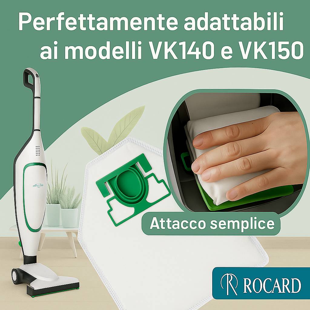 Sacchetti Compatibili per Folletto VK140 e VK150 – Confezione da 6, Microfibra Resistente, Antibatterici, Alta Filtrazione, Ricambi per Aspirapolvere Vorwerk