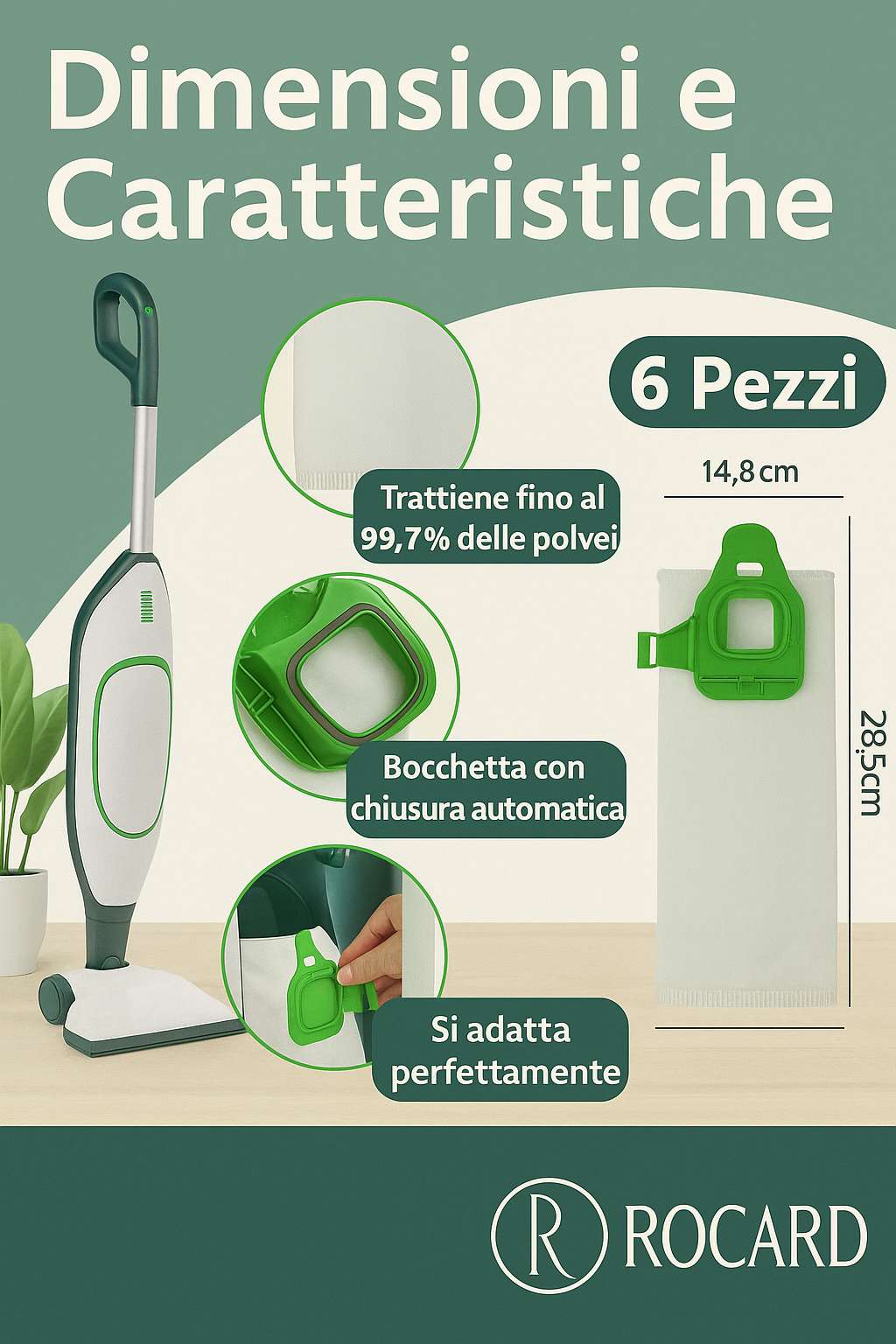 Sacchetti Compatibili per Folletto VK140 e VK150 – Confezione da 6, Microfibra Resistente, Antibatterici, Alta Filtrazione, Ricambi per Aspirapolvere Vorwerk