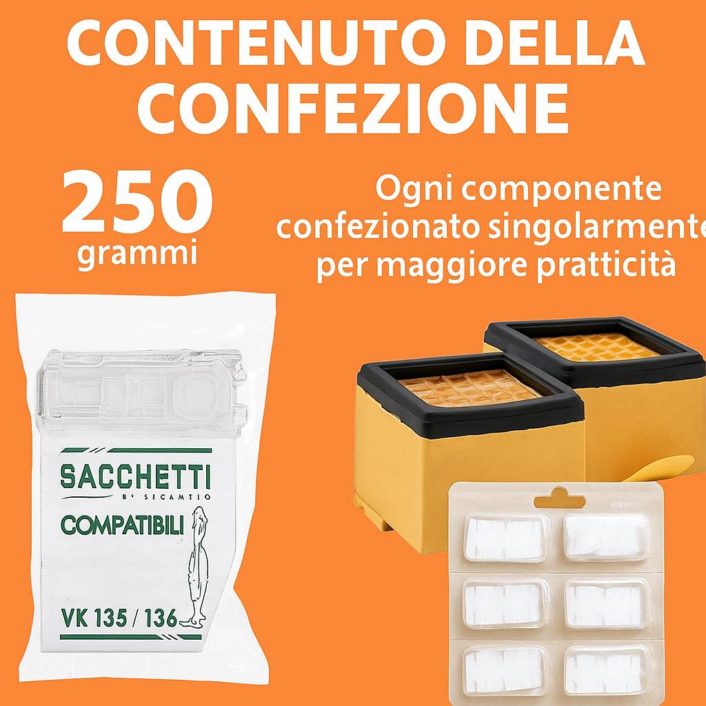 Kit Completo per Folletto VK135 VK136, 30 Pezzi con 12 Sacchetti, 12 Profumini, 4 Filtri Griglia, 2 HEPA, Verde e Bianco, Ricambi Compatibili in Microfibra