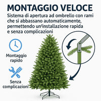 Albero di Natale 210 cm Modello: Gaetano con Luci LED – 1874 Rami Ultra Realistici, Montaggio ad Ombrello, Ø137 cm – Alta Qualità & Magia Natalizia