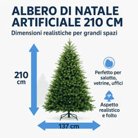 Albero di Natale 210 cm Modello: Gaetano con Luci LED – 1874 Rami Ultra Realistici, Montaggio ad Ombrello, Ø137 cm – Alta Qualità & Magia Natalizia