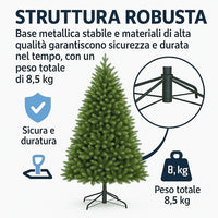 Albero di Natale 210 cm Modello: Gaetano con Luci LED – 1874 Rami Ultra Realistici, Montaggio ad Ombrello, Ø137 cm – Alta Qualità & Magia Natalizia