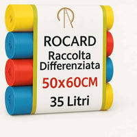 Rocard® | Sacchetti Spazzatura 35 Litri con Maniglie, 80 Pz, Sacchi Spazzatura per Raccolta Differenziata Esterno e Interno, Sacchi Spazzatura 50×60 cm Antiforo – Buste Spazzatura | 4 Rotoli da 20.