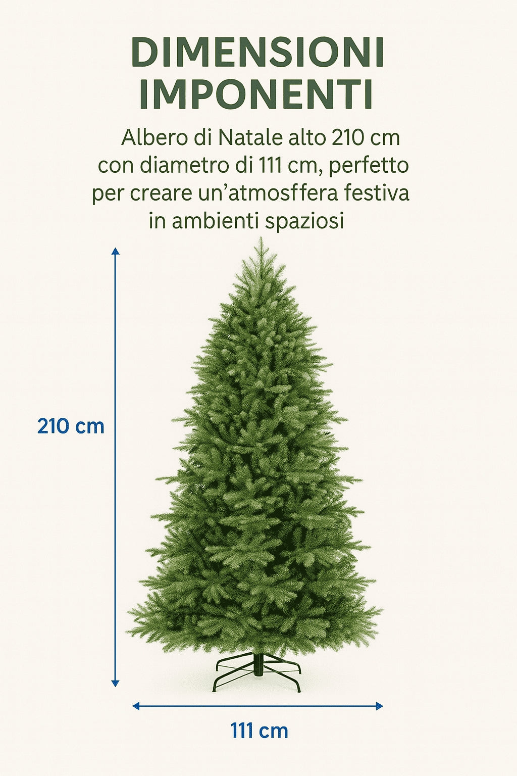 Albero di Natale Rosario 180 cm Realistico in PE+PVC – 966 Rami Folti, Montaggio Ombrello, Diametro 109 cm