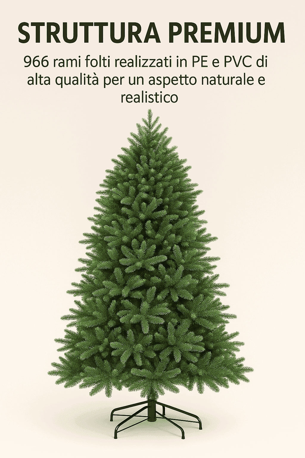 Albero di Natale Rosario 180 cm Realistico in PE+PVC – 966 Rami Folti, Montaggio Ombrello, Diametro 109 cm