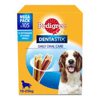 Pedigree – Dentastix für mittelgroße Hunde (10-25 kg) – 105 Mundhygiene-Snacks in 15 Packungen mit je 7 Stück 